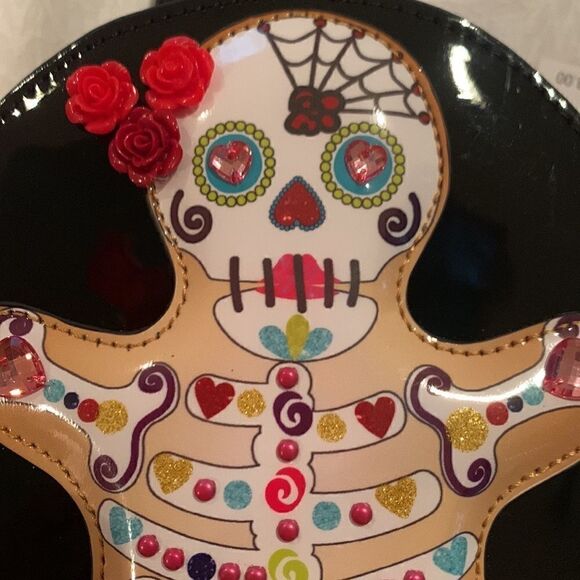 Betsey Johnson Kitsch Sugar Skull Ginger Bread Man Crossbody Handbag Shiny - Picture 10 of 16